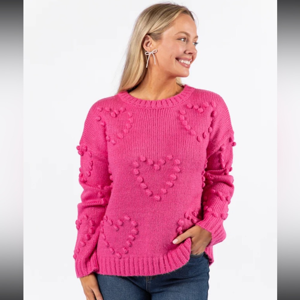 Pink Heart Patterned Women's Sweater